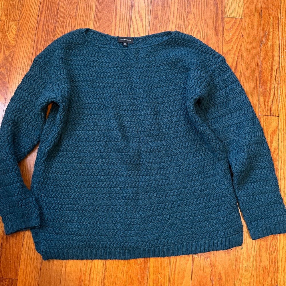 Lord & Taylor Teal Textured Knit Sweater
